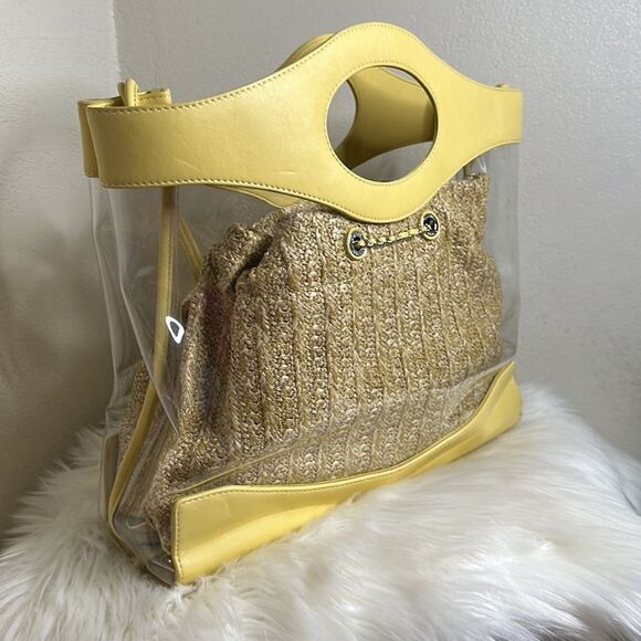 💯Authentic Chanel  PVC Yellow Leather Raffia Shopping Tote🍀 - Picture 5 of 17